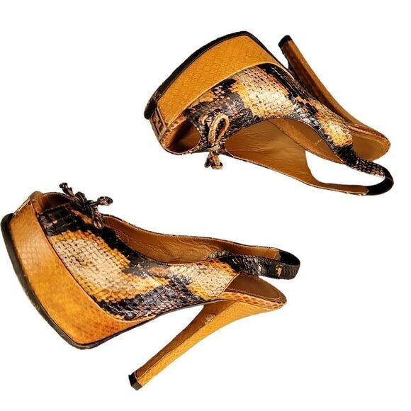 FENDI Brown Snakeskin Print Slingback Heels Sz 37 (7) - Picture 6 of 12